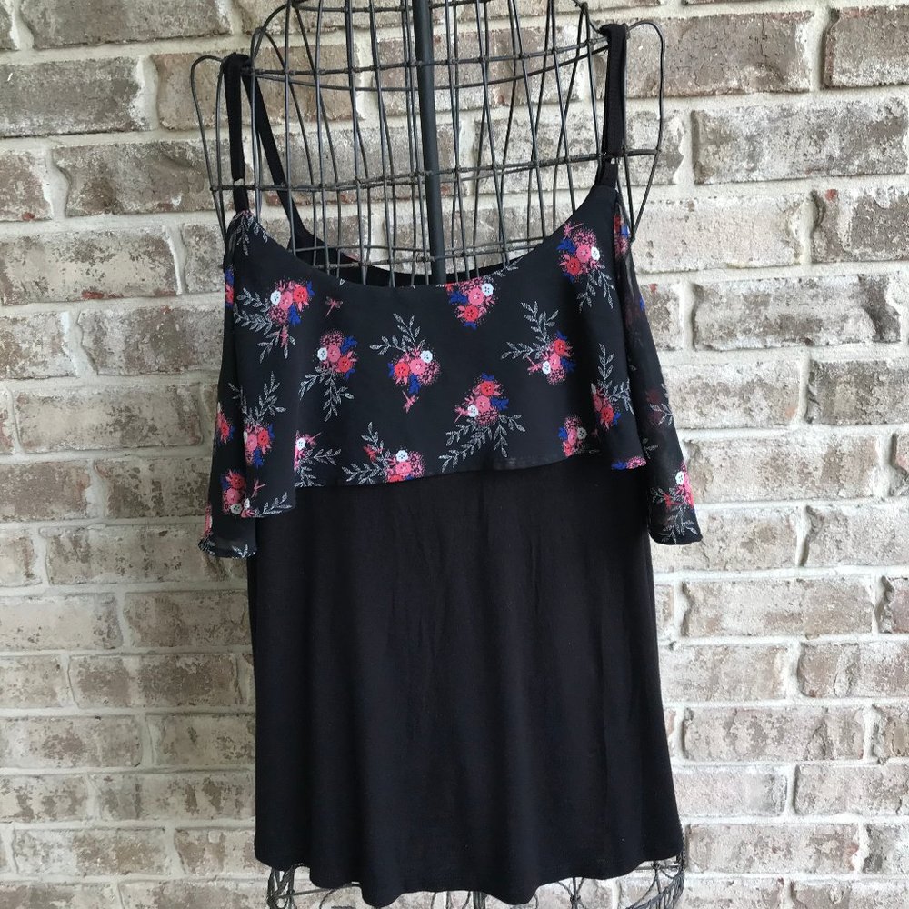 Torrid Black Floral Cold Shoulder Top Chiffon Knit